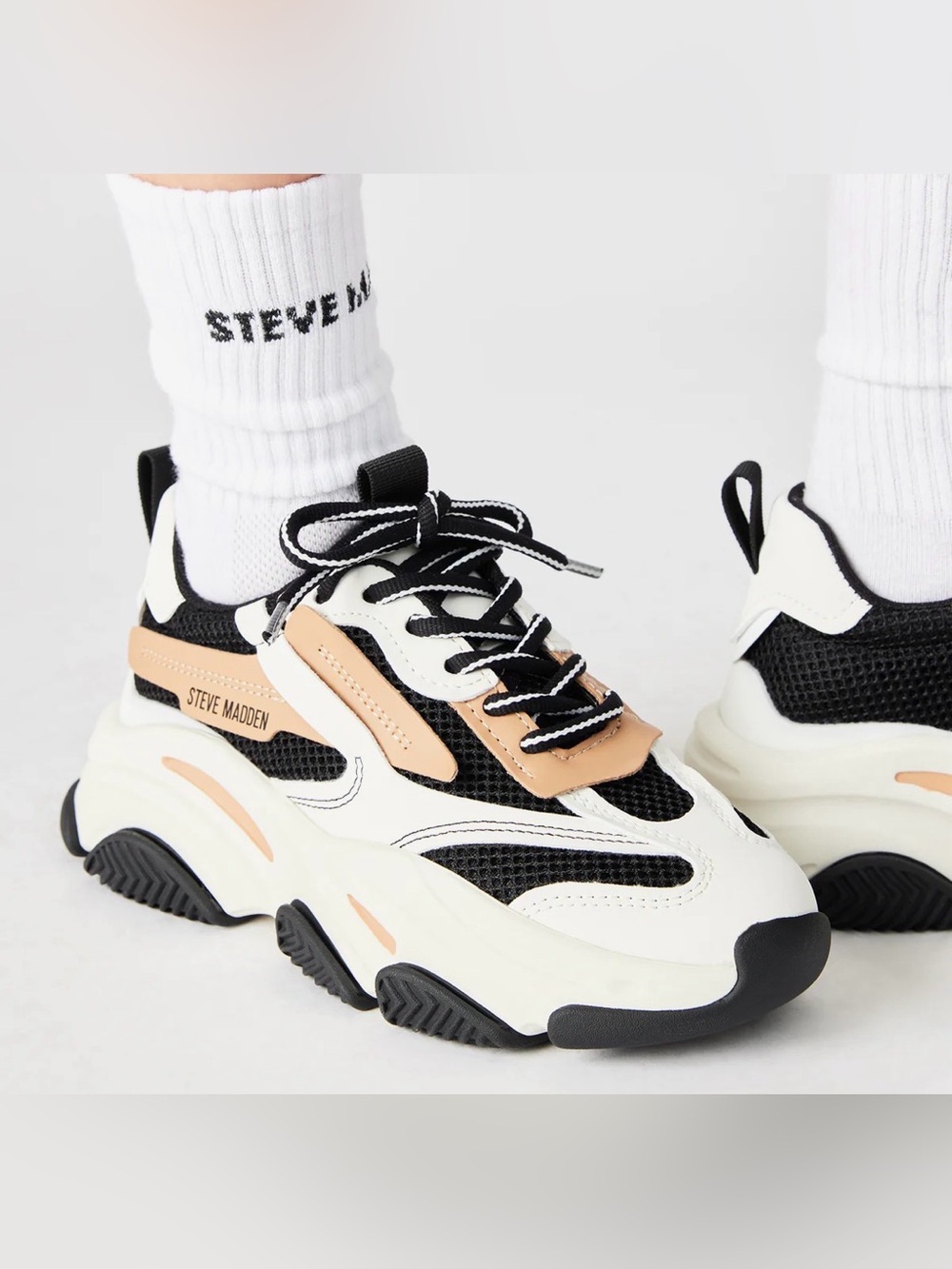 Steve Madden Possession Chunky Dad Sneakers Y2K – Black/Tan/White – Size 10